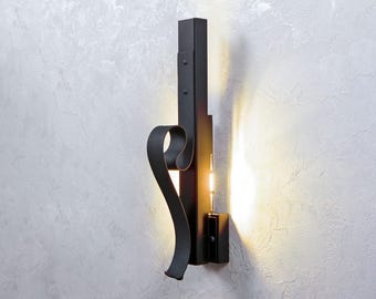 Whip Black Wall Sconce, Designer Wall Lamp, Handmade metal fixture, Modern LED Wall Light, Wall Decor Light, Black Matte Sconce