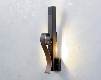 Whip Black and Bronze Sconce, Designer Wall Lamp, Handmade metal fixture, Modern LED Wall Light, Wall Decor Light, Black Matte Sconce