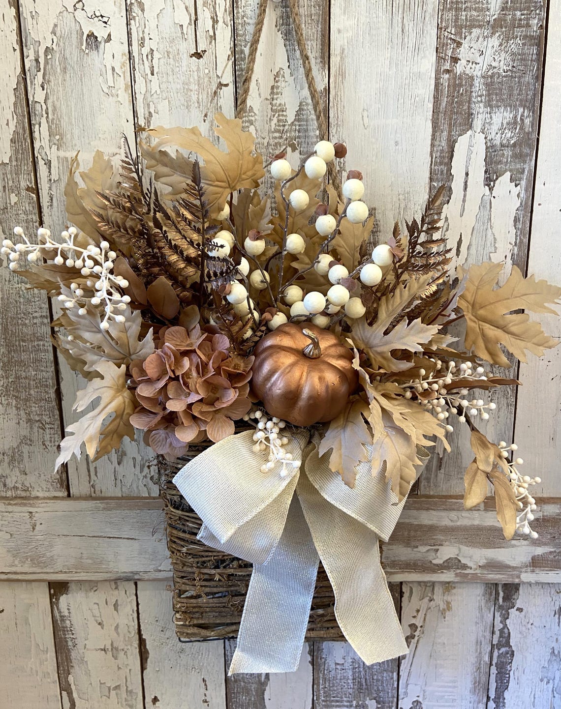 Fall Door Basket, Copper Door Basket, Harvest Basket, Fall Wall Decor