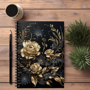 Dark florals, witchy vibe, dark academia journal, spiral bound journal, book log, notebook lined