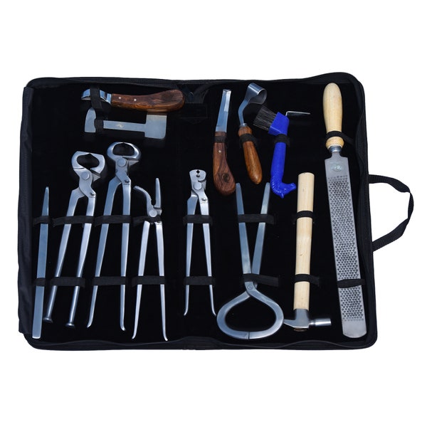 Farrier 13 Pcs Tool Kit - Hoof Care - Hoof Boot Nail Puller Nipper Clincher Case - Hoof Care Kit