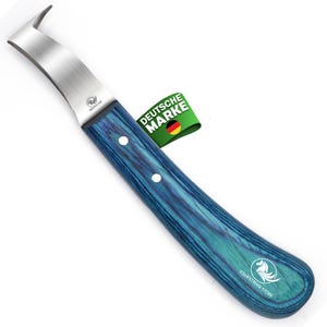 Coltello ad anello per rifinitura zoccoli J2 Steel: lama a doppio taglio, manico in legno