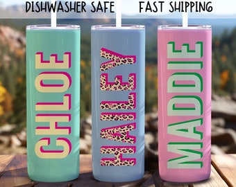 Personalized Shadow Name Tumbler, Bachelorette Party Skinny Tumbler Bachelorette Gift Personalized Cups, Shadow Name Travel Cup with Straw