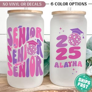 Senior Gifts, Senior Graduate Glass Cup Personalized Senior Glass Tumbler Graduation Gifts for Her, Senior Graduation Cup College Grad Gifts