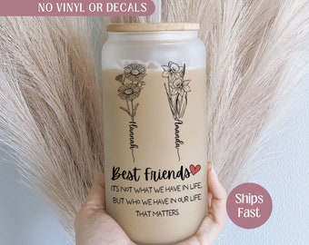 Best Friend Iced Coffee Cup, Personalized Best Friend Glass Cup, Custom Best Friend Glass Tumbler for Best Friend Gift for Bestie Glass Can