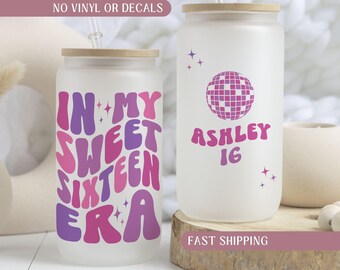 In My Sweet 16 Era Glass Tumbler, Sweet 16th Birthday Iced Coffee Cup, 16th Birthday Gift Girl, In My 16th Era Cup, 16th Bday Gift for Her