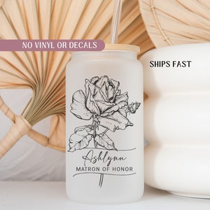 Matron of Honor Glass Cup, Personalized Matron of Honor Gift, Matron of Honor Glass Tumbler, Wedding Day Gift for Matron of Honor Proposal
