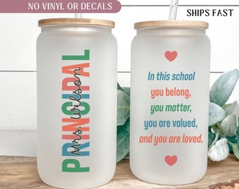 Personalized Principal Iced Coffee Cup, Principal Glass Tumbler, School Principal Gifts, End of Year Appreciation Gifts for School Principal