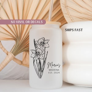 Personalized Madrina Glass Cup, Madrina Proposal Gift, Madrina Glass Tumbler for Madrina Iced Coffee Cup, Regalo Para Madrina Baptism Gift