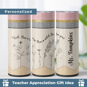 Personalized Teacher Tumbler Gift for Teacher Appreciation Pencil Tumbler with Name, Custom Watch Them Grow Skinny Tumbler Gift for Teacher