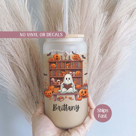 Personalized Ghost Glass Cup, Halloween Ghost Glass Tumbler, Ghost Reader Glass Can, Spooky Ghost Iced Coffee Cup, Cute Ghost Halloween Gift