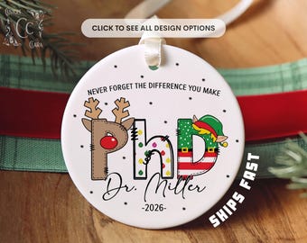 Personalized PhD Christmas Ornament, PhD Graduation Gift, Doctoral Degree Ornament, Christmas Gift for PhD Student Gifts