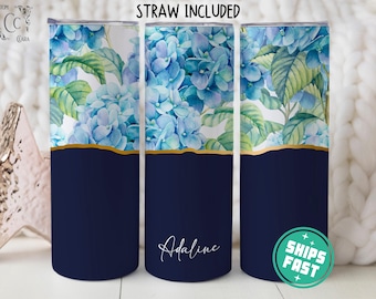 Personalized Hydrangeas Tumbler, Hydrangeas Gifts, Hydrangea Travel Cup with Name, Hydrangeas To Go Cup, Custom Floral Flower Gifts for Her
