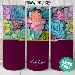 Personalized Succulent Tumbler, Succulent Gifts for Women, Watercolor Cactus Travel Cup with Straw, Succulent Cactus Christmas Gifts for Her