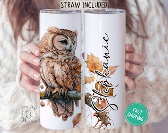 Personalized Owl Lover Tumbler, Custom Owl Lover Gift, Owl Gifts for Women, Owl Tumbler with Name, Owl Cup, Owl Travel Cup, Floral Owl Gifts