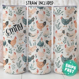 Personalized Chicken Tumbler, Chicken Lover Travel Cup, Chicken Lover Gift, Country Chicken Cup, Cottagecore Farmhouse Chicken Gift for Her