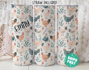 Personalized Chicken Tumbler, Chicken Lover Travel Cup, Chicken Lover Gift, Country Chicken Cup, Cottagecore Farmhouse Chicken Gift for Her