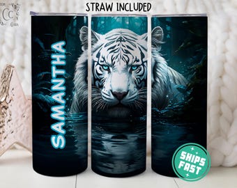 20 Oz or 30 Oz Floral White Tiger Stainless Steel Tumbler - Etsy