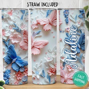 Personalized Butterfly Tumbler, Butterfly Lover Gift, Butterfly Lover Travel Cup, 3D Butterflies Gift for Butterfly Lover Tumbler with Straw