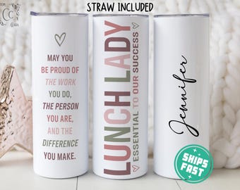 Personalized Lunch Lady Tumbler Custom Gifts for Lunch Ladies Travel Cup with Name, School Lunch Lady Staff Appreciation Gift for Christmas