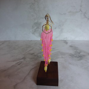 Handmade Pink Lemonade Seed Bead Fringe Earrings