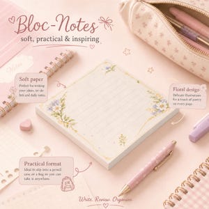 Vintage floral lined note pad | square sticky notes with watercolor florals, ideal for reminders, love notes, and planner accessories