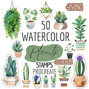 Procreate Watercolor Plant Stamps, Plant Stamps for Procreate, Watercolor Plant Procreate Stamp, Watercolor Procreate Stamps