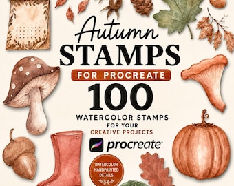 100 Autumn Procreate Stamps | Fall Watercolor Design | iPad Illustration | Ultimate Brushes | Instant Download