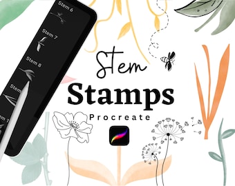 Stem Procreate Stamps, Botanical Stamps for Procreate, Watercolor Grass Procreate Stamp, Watercolor Procreate Stamps