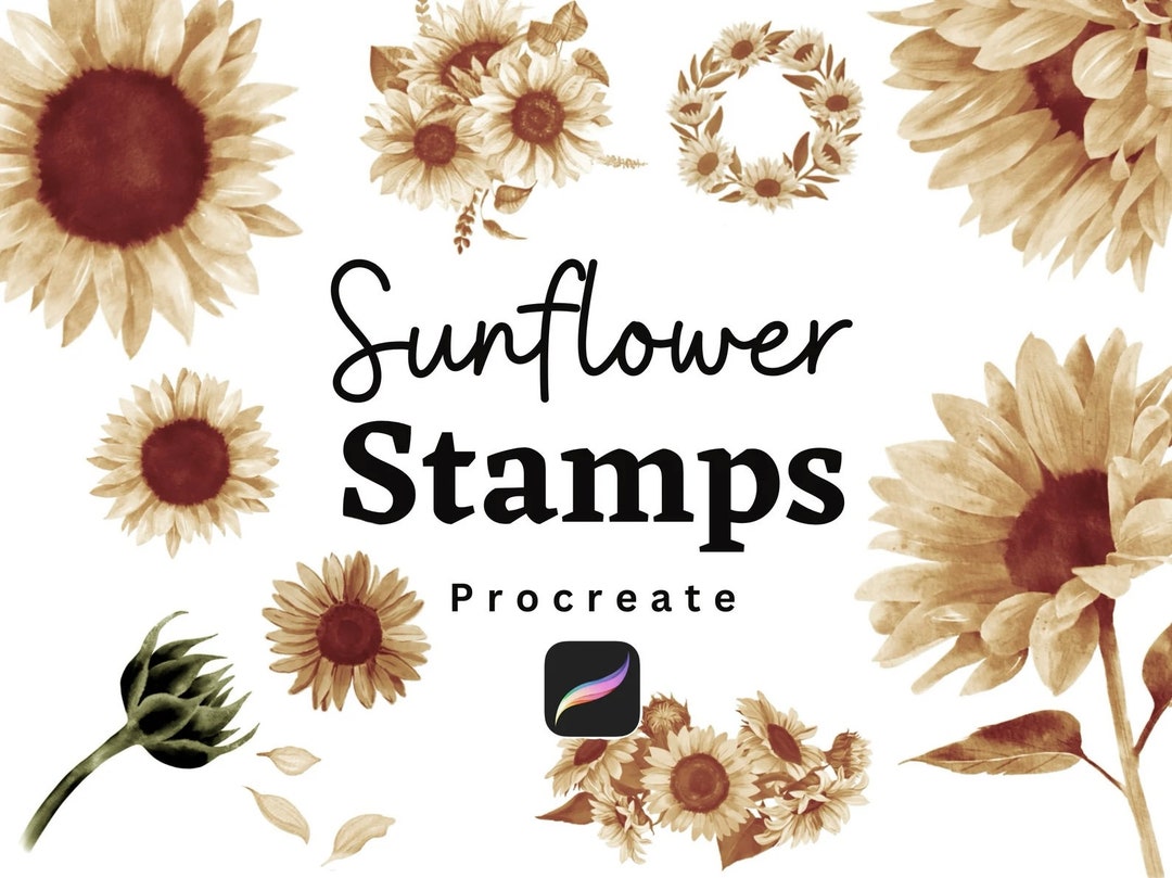 Procreate Watercolor Sunflower Stamps, Flower Stamps for Procreate ...