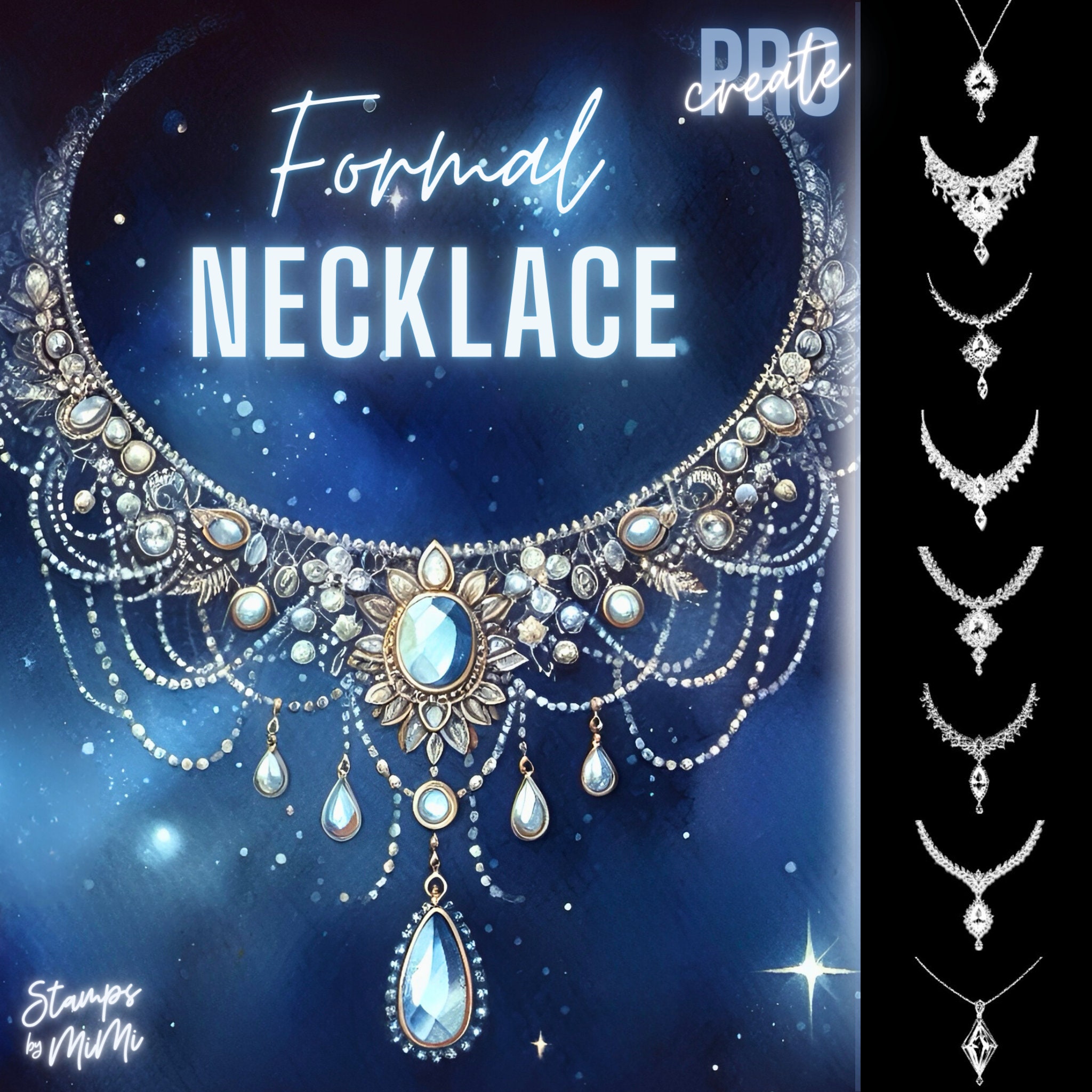 Formal Necklace Procreate Stamps Bundle – 40 Watercolor Jewelry Brushes for Fashion Portraits