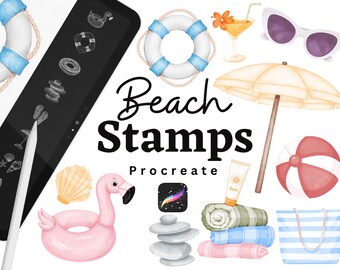 Beach Watercolor Stamps for Procreate | Tropical Brushes (Digital Download)