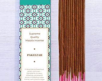 Pakeezah Incense Sticks by Bhagwan Incense - Natural Premium Traditional Indian Flora agarbatti patchouli, vetiver, musk blend 15g