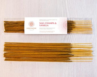 Nag Champa & Vanilla Incense Sticks | Handmade Masala Incense, Creamy Floral Woody Soft Fragrance, Meditation Home Decor 15g, 100g, 250g
