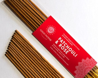 Patchouli & Rose Incense Sticks - Good Incense Pure Hand rolled Indian Woody Spicy Herbal agarbatti for Yoga Meditation Gift 15g