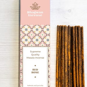 Rode roos natuurlijke wierookstokjes - Bhagwan wierook Premium masala wierook voor thuis Yoga Meditatie Ontspanning Aromatherapie Tantra SPA 15g