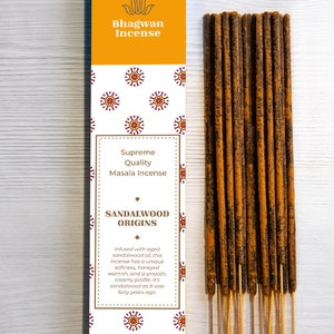Sandalwood Origins Räucherstäbchen - Seltene Vintage Mischung von Bhagwan Incense | Natürliches Premium Räucherstäbchen für Yoga, Meditation, SPA, Massage - 15g