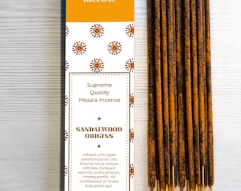 Sandalwood Origins Incense Sticks - Rare Vintage Blend by Bhagwan Incense | Natural Premium Incense for Yoga, Meditation, SPA, Massage - 15g