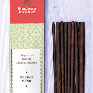 Spring Musk – Arabian Blend Incense Sticks - Bhagwan Incense Natural Attar based Resinous Kasturi Incense for Middle East & Aromatherapy 15g