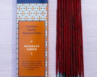 Geurige amber wierookstokjes - natuurlijke premium houtachtige agarbatti van Bhagwan wierook | Voor yoga, meditatie, spa, aromatherapie, ontspanning 15 g