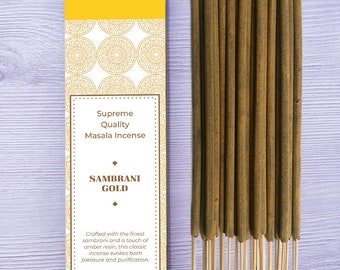 Sambrani Gold Incense Sticks - Bhagwan Incense Sadhguru Recommended Natural Indian Incense Sticks for Purification Yoga  Meditation - 15g