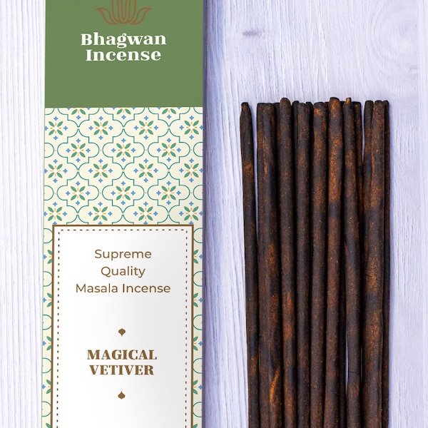 Magical Vetiver Incense Sticks - Bhagwan Incense Natural Luxury Indian Khus Agarbatti for Yoga Meditation Relaxation Aromatherapy 15g