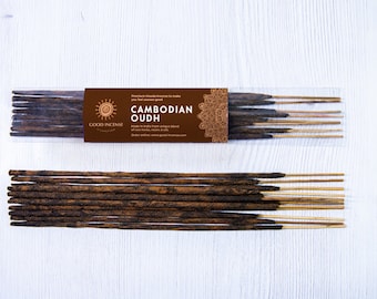Incienso Oudh camboyano premium / Incienso artesanal crudo de madera de agar natural enrollado a mano, notas animales y almizcladas de corral, 15 g