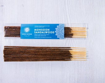 Monsoon Sandalwood Incense Sticks - Rare Aquatic Sandalwood Indian Agarbatti Incense | For Yoga, Meditation, SPA, Massage, Aromatherapy 15g
