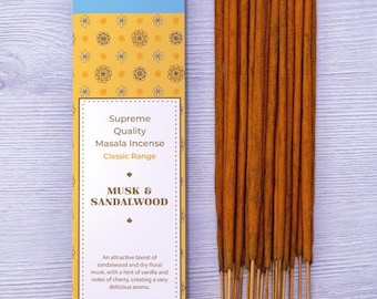 Musk & Sandalwood Premium Incense Sticks - Pure Natural Agarbatti by Bhagwan Incense | Yoga, Meditation, Relaxation, Aromatherapy, SPA 15g