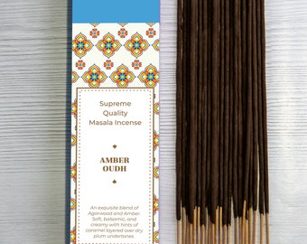 Bastoncini di incenso premium Amber Oudh - Bhagwan Incense Ambra naturale Agarwood agarbatti Yoga Pilates Meditazione Rilassamento SPA Sufi Arabo 15 g