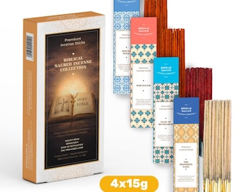 Collezione di incensi sacri biblici, set regalo di incensi devozionali cristiani, bastoncini di incenso artigianali naturali di incenso e mirra, 4 scatole da 15 g