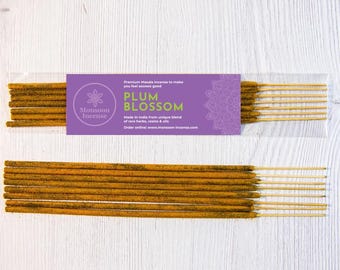 Plum Blossom Incense Sticks | Premium Masala Incense | Fruity Floral & Halmaddi Resin | Natural Autumn Garden, Vanilla Honeyed Wood 15g