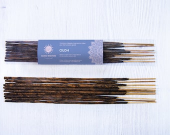 Incienso Oudh Premium - Puro, natural, artesanal, enrollado a mano, crudo, animálico, amaderado, madera de agar, masala agarbatti / Meditación, salat namaz / 15 g