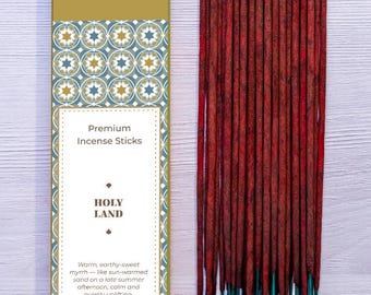 Holy Land Incense Sticks, Myrrh Earthy Woody Resin Hand Rolled Christian Incense, Biblical Church Prayer Incense, Grounding Evening Gift 15g